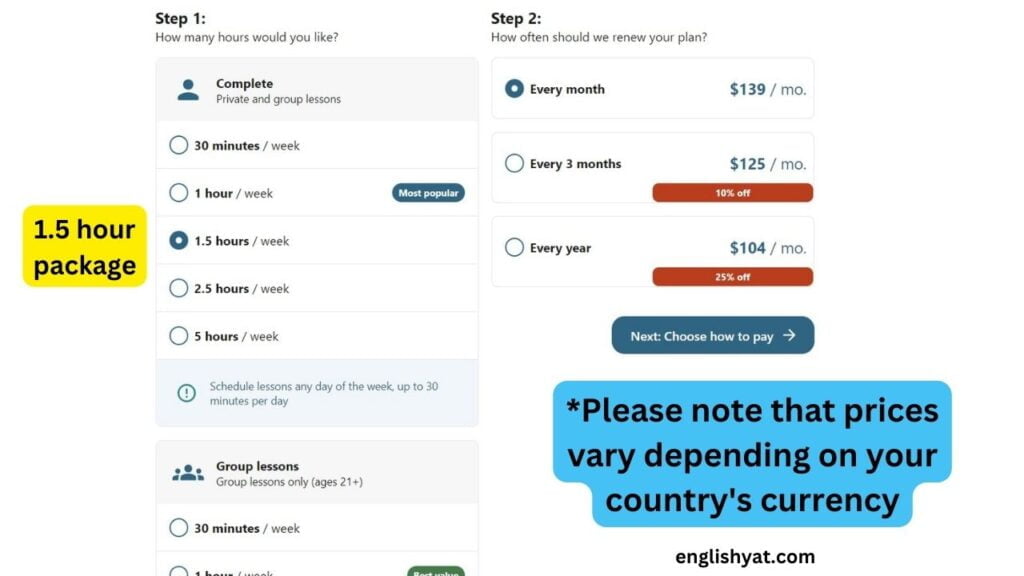 Cambly English App Review - Cambly package price 3